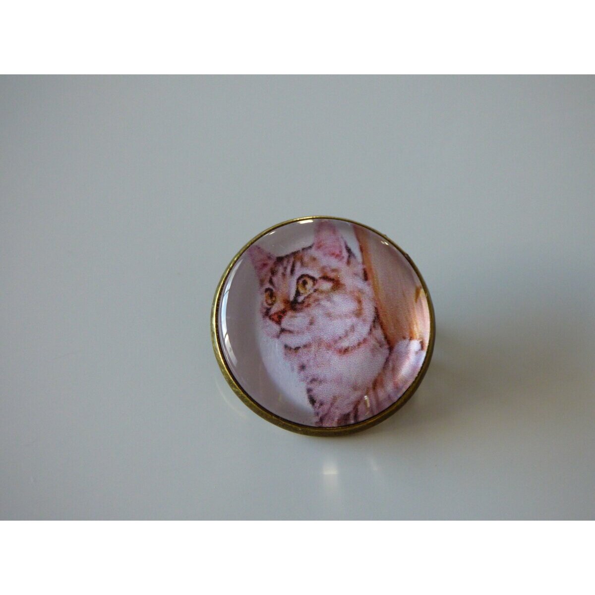 Bijoux Broche Fantaisie Photo Chat Et Arbre Cabochon Rond Verre