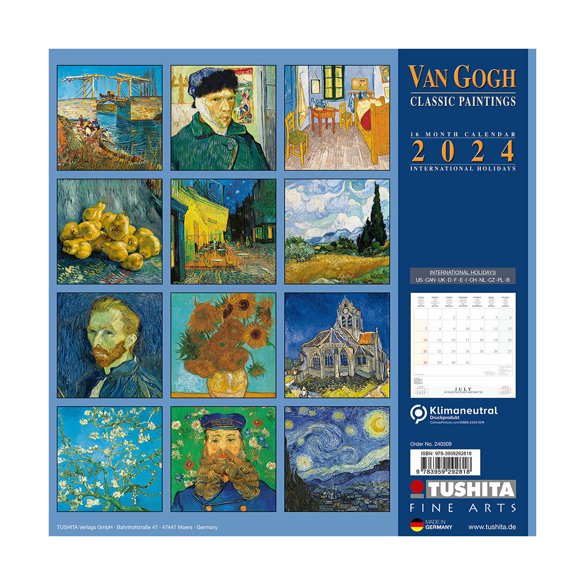 Calendrier mural 2024 Vincent Van Gogh 16 mois