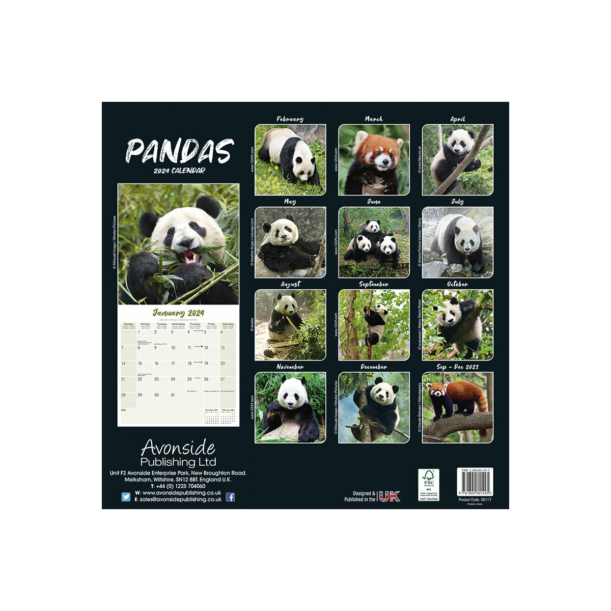 Calendrier mural chinois 2024 avec image de pandas SW07 -  France