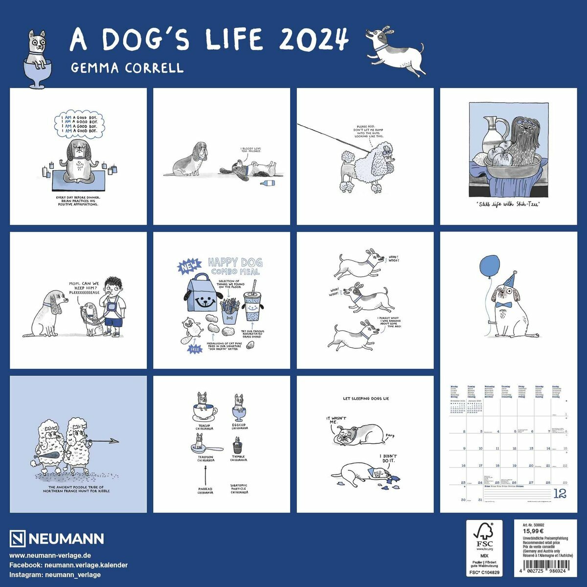 Calendrier 2024 - chiens - drôle - cadeau blague