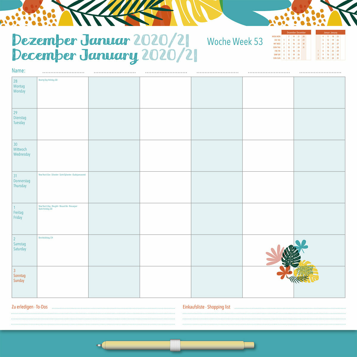 Calendrier Familial Par Semaine Fleur