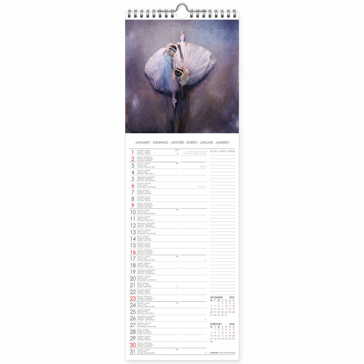 Calendrier slim 2022 Ballet de danse