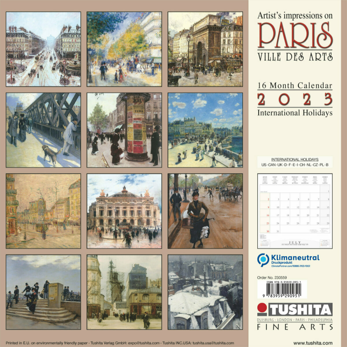 Calendrier Paris 2023 Calendrier 2023 Paris Impressionniste