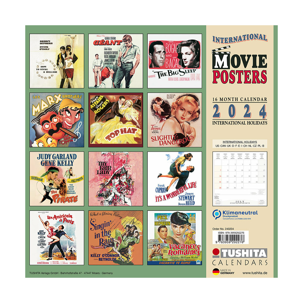 Calendrier 2024 Affiche de film vintage