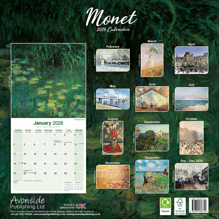 Calendrier papier 2026 Oeuvre Monet