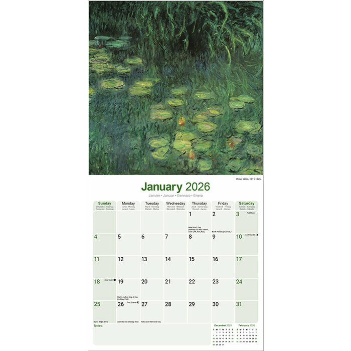 Calendrier papier 2026 claude Monet