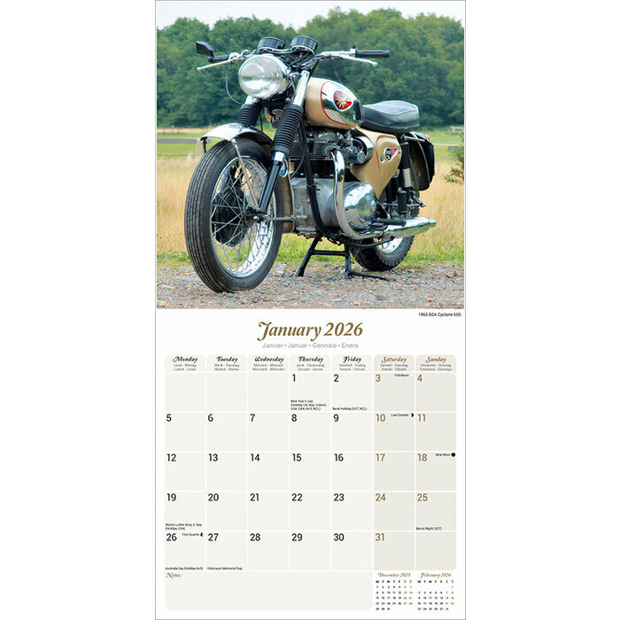 Calendrier 2026 papier Moto Anglaise