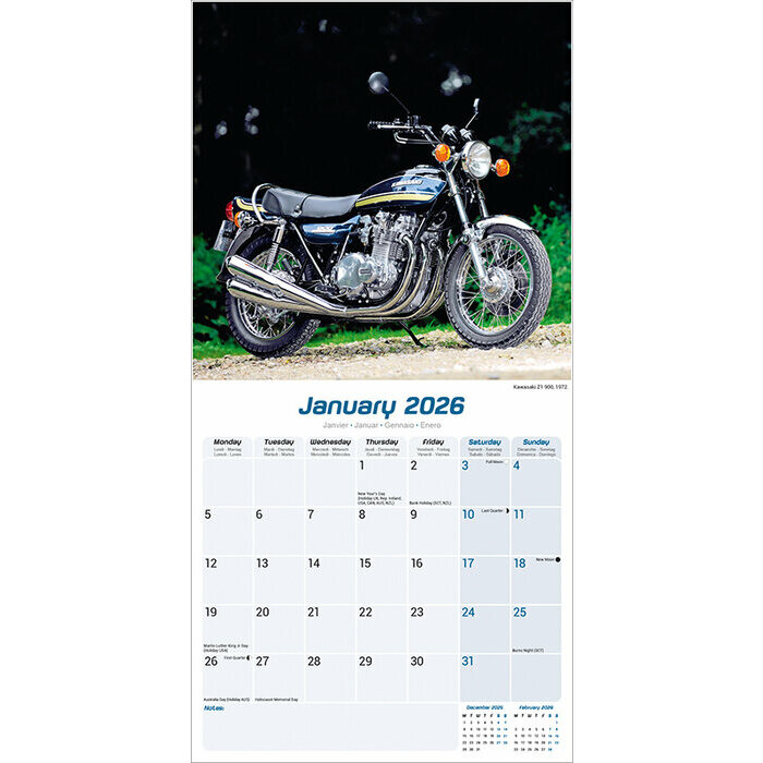 Calendrier 2026 Papier Moto annes 70