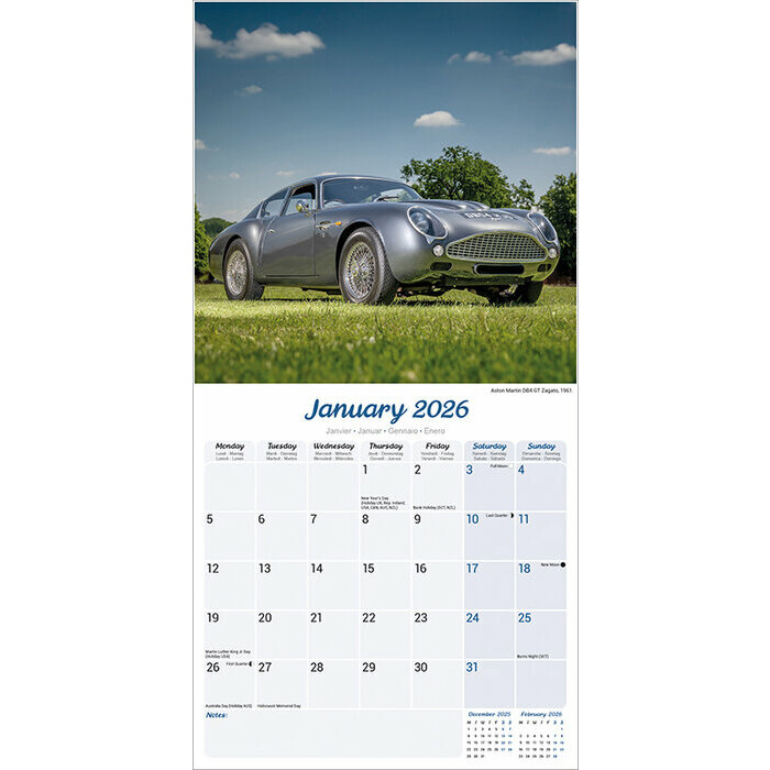 Calendrier 2026 Voiture Sportive Vintage Bleue