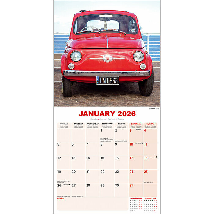 Calendrier 2026 Fiat 500 origine jaune