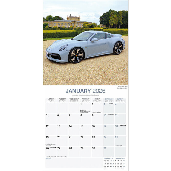 Calendrier 2026 Porsche Voiture