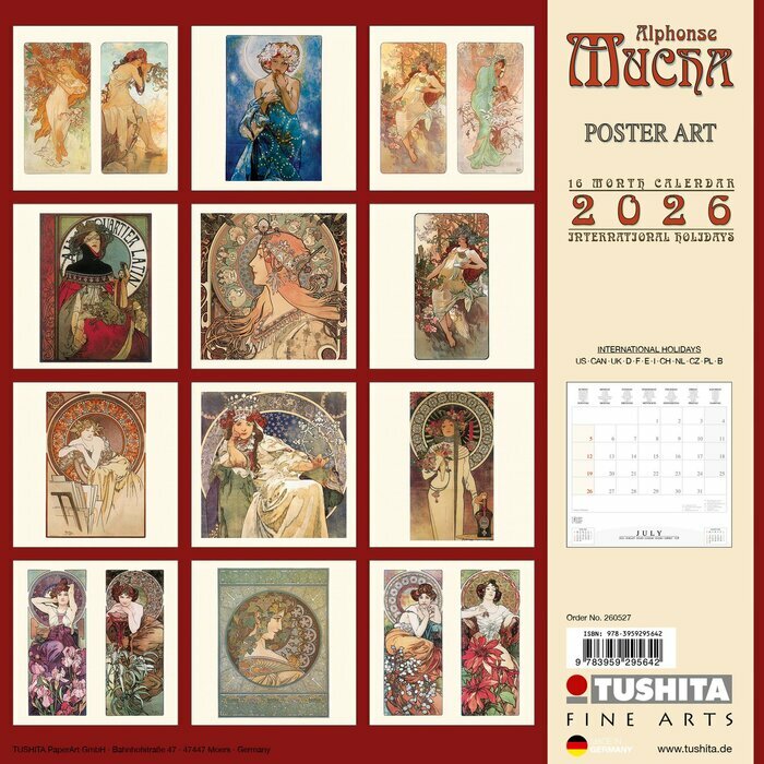 Calendrier 2026 Mucha Art Nouveau