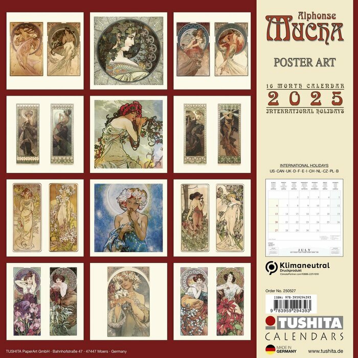 Calendrier Mural 2025 Art Nouveau Mucha