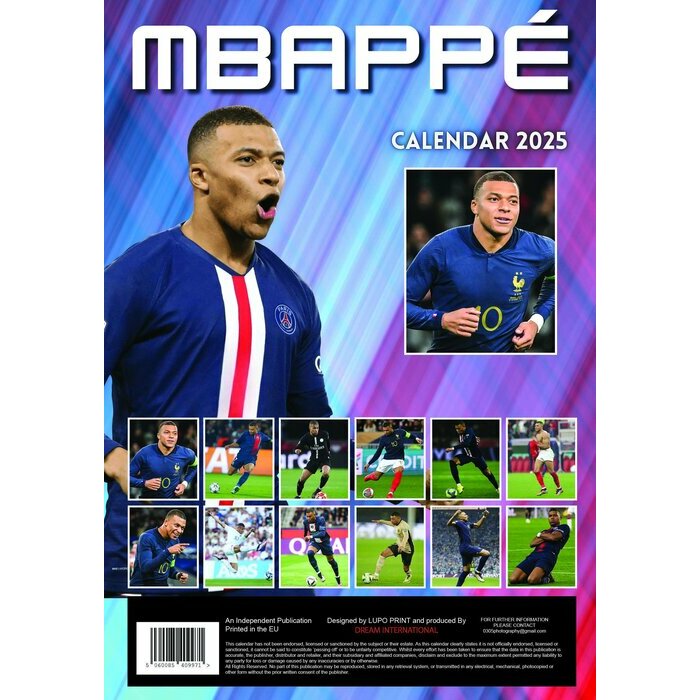 Calendrier Mural 2025 Kylian Mbappé Football 