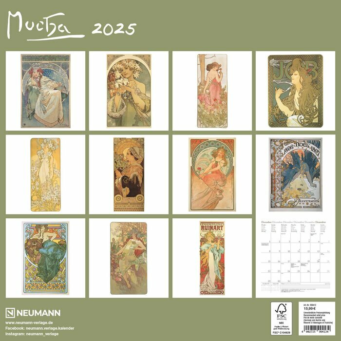 Calendrier Mural 2025 Artiste Alphonse Mucha