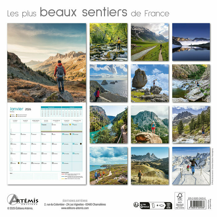 Calendrier mural 2026 Sentiers de Randonnée en France