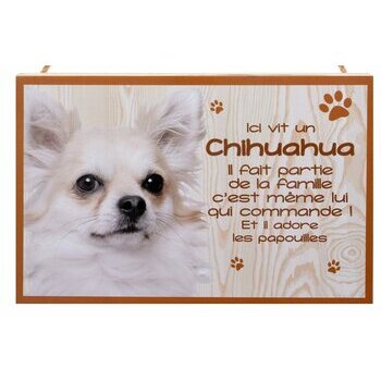 Plaque Bois Décorative Chihuahua à poil long
