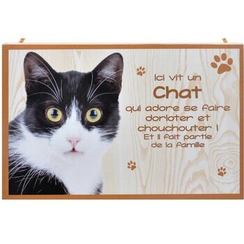 Plaque Bois Décorative Chat (noir et blanc)