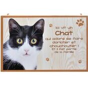 Plaque Bois Dcorative Chat (noir et blanc)