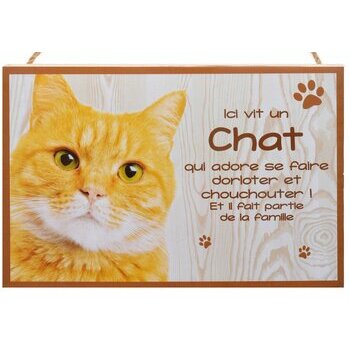 Plaque Bois Décorative Chat (roux et blanc)