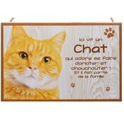 Plaque Bois Dcorative Chat (roux et blanc)