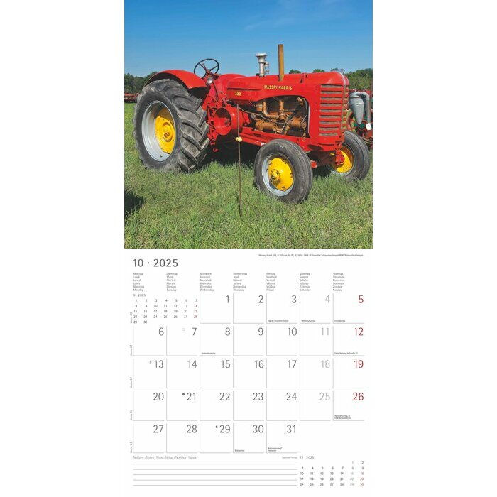Calendrier 2025 Tracteurs Agriculture Vintage