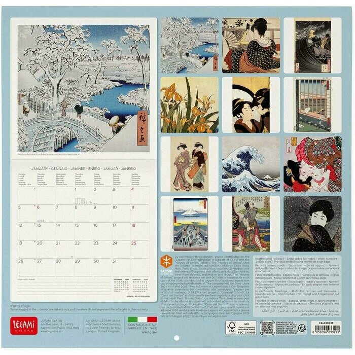 Mini Calendrier Papier 2025 Art Japonais Estampes