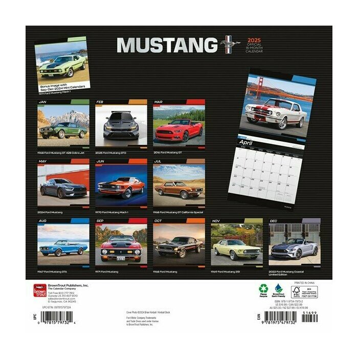 Calendrier Papier 2025 Voiture Mustang