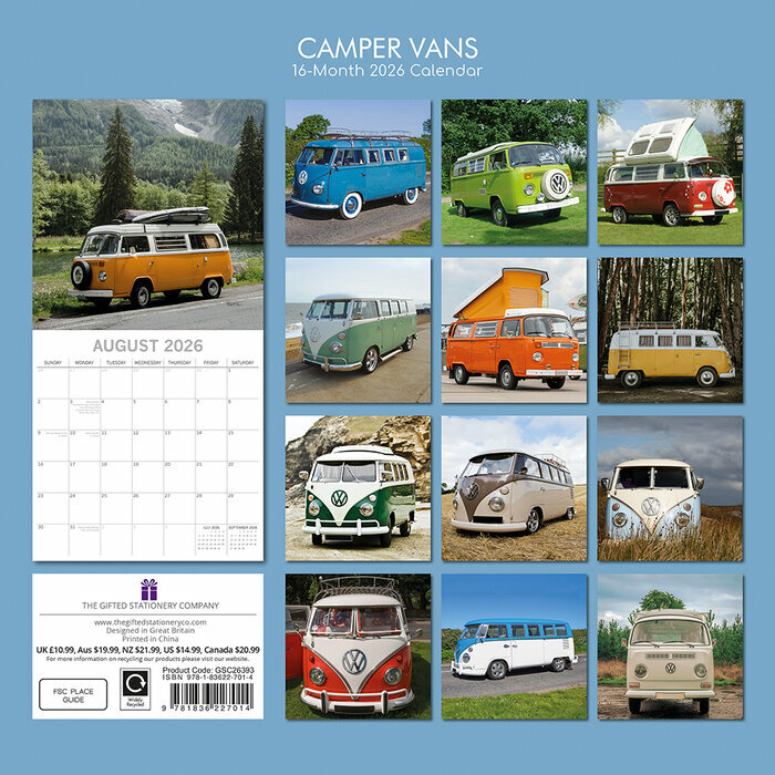 Calendrier papier 2026 Bus Van Rétro Combi Camper
