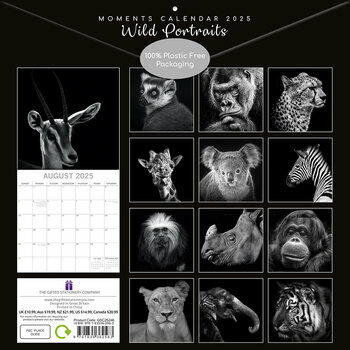 Calendrier 2025 Portraits Animaux Sauvages Noir et Blanc