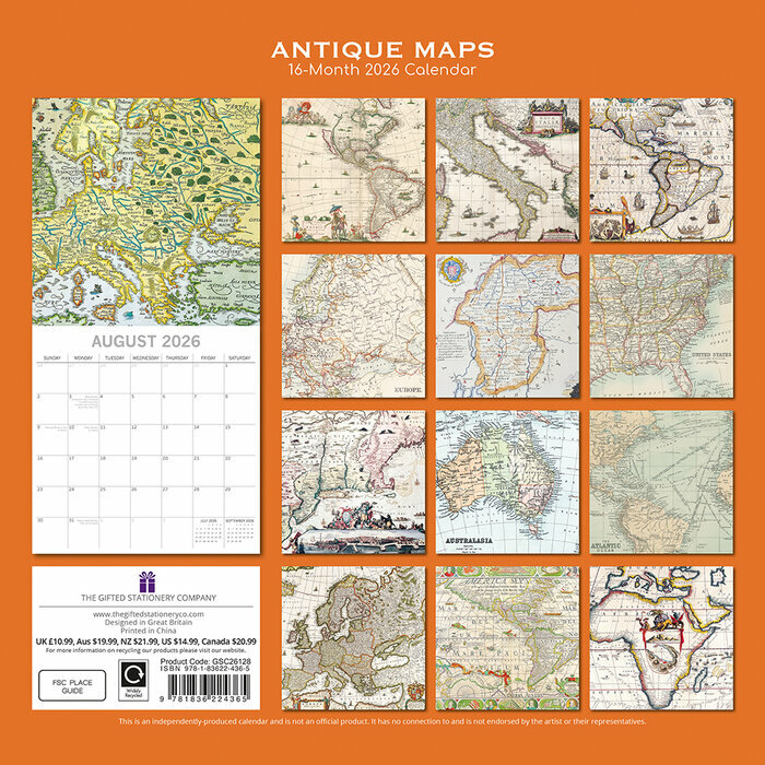 Calendrier 2026 Cartes Antiques Géographiques