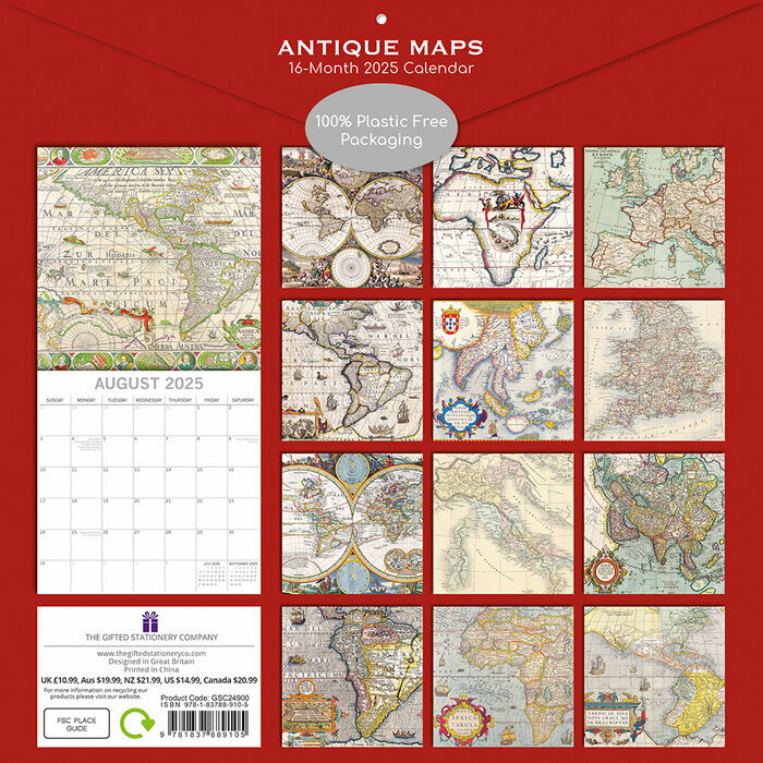 Calendrier Papier 2025 Cartes Antiques Géographiques
