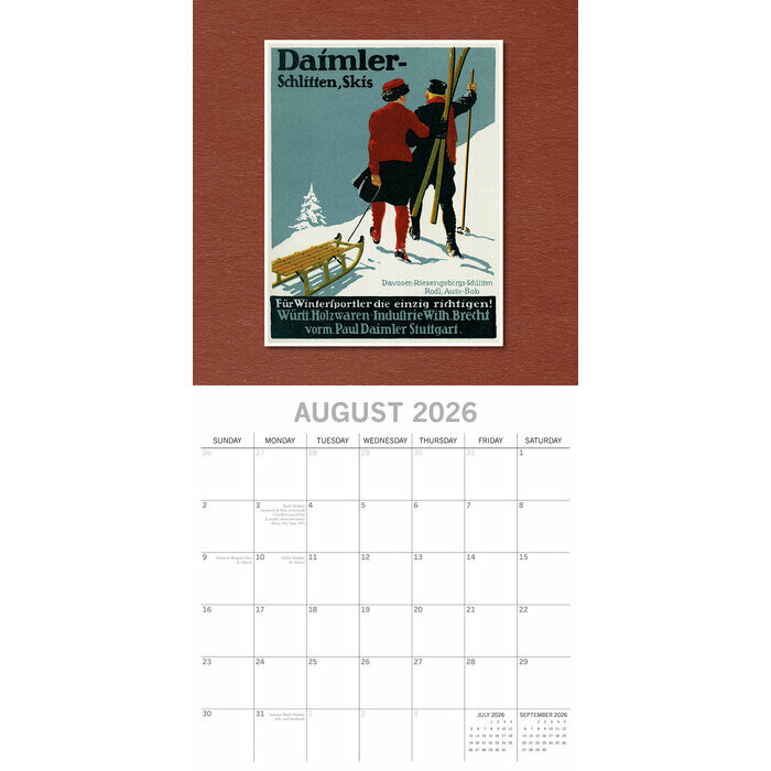 Calendrier Mural 2026  Ski Rétro Vintage