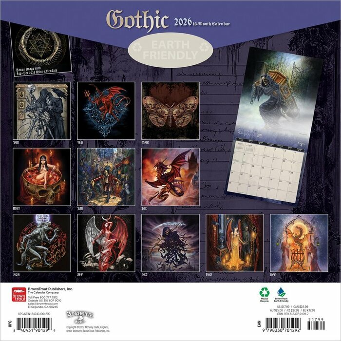 Calendrier mural 2026 Art et Illustrations Gothiques