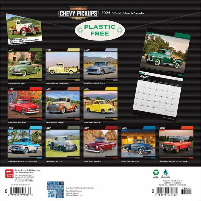 Calendrier Papier 2025 Pick Up Chevy Américain