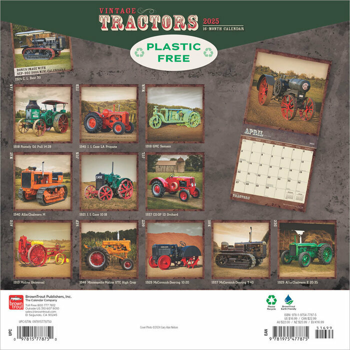 Calendrier Papier 2025 Tracteurs Rétro Vintage 