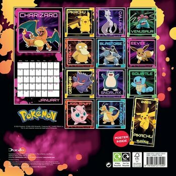 Calendrier 2025 Pokémon Pikachu Dracofeu