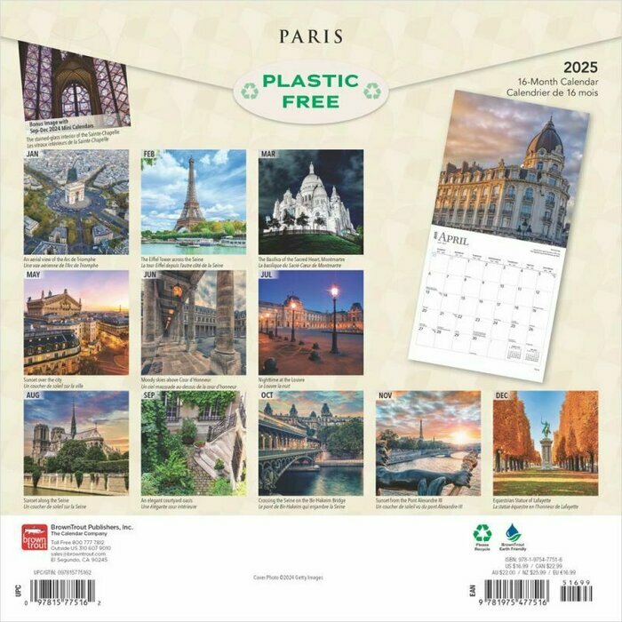 Calendrier Papier 2025 Paris Ville Romantique