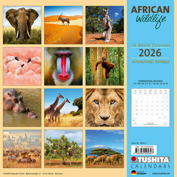 Calendrier 2026 Safari Animaux d'Afrique